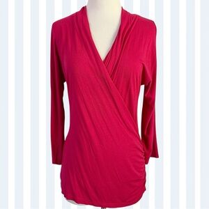 VENUS Stretch Knit Surplice Neckline 3/4 Sleeve Top Women’s M Red Raspberry